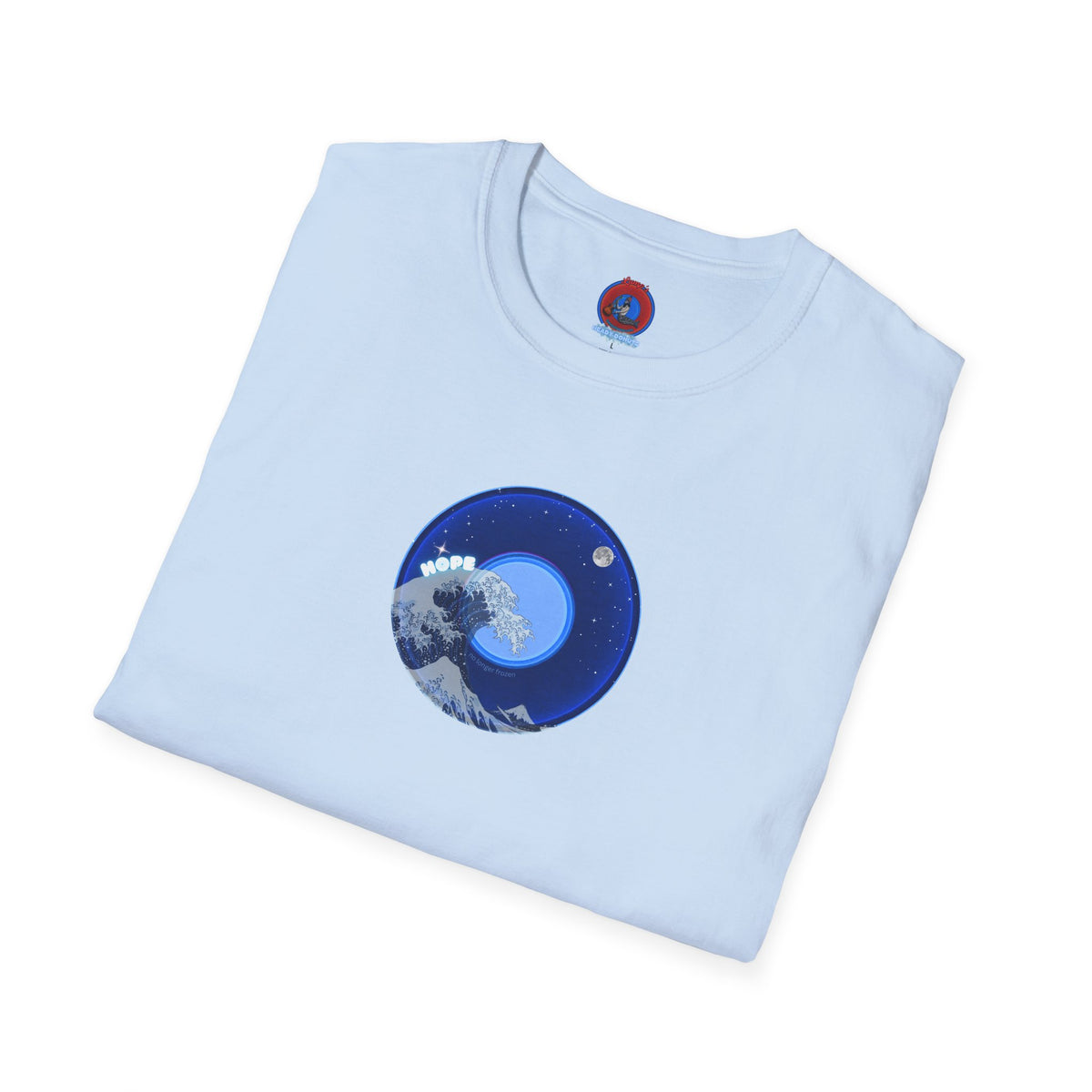 Classic Donut Tee - Unisex Soft-Style - "The Hopeful Waving Donut" - variant 2 - vivid blue donut