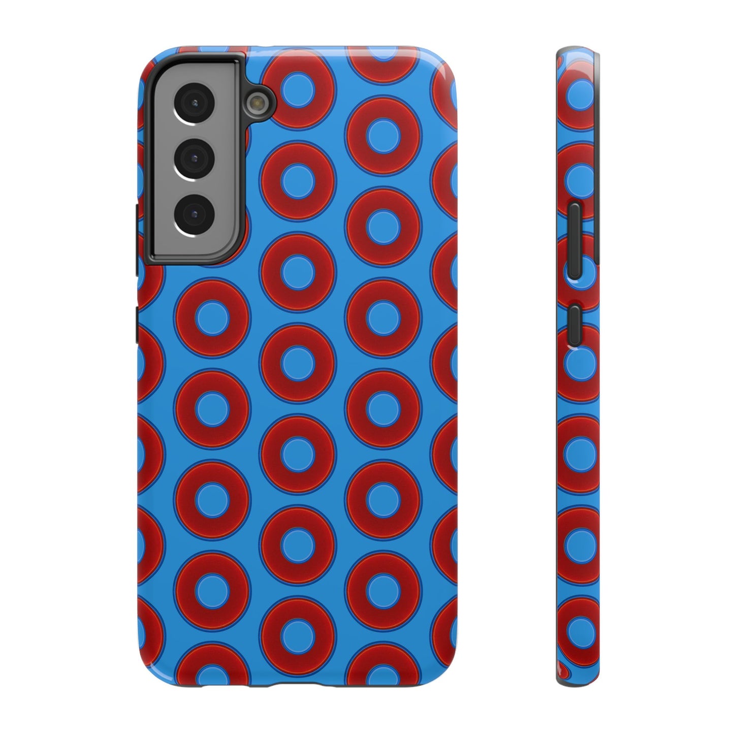 Impact-Resistant Lumpy Donut Case - red vivid donut print w/sky royal blue background