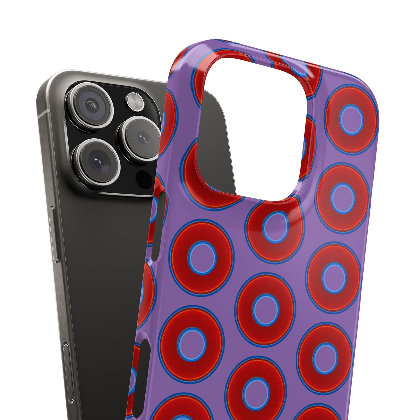 Lumpy Donut Snap Case - red vivid donut print w/light purple background