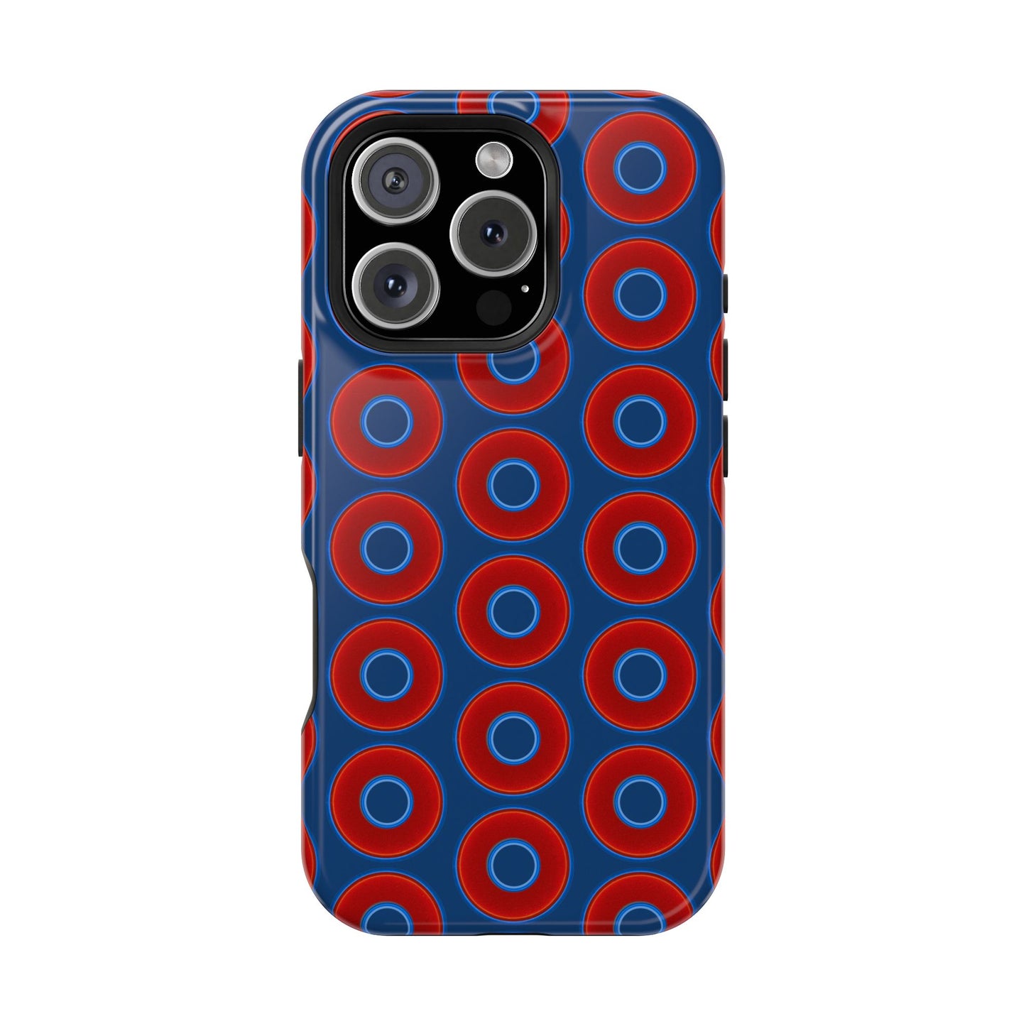 Magnetic Tough Donut Case - red vivid donut print w/Atlantic navy blue background