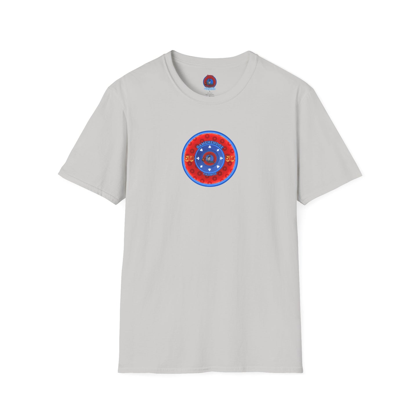Classic Donut Tee - Unisex Soft-Style - "Phishy Chips" - vivid red/blue widemouthed paradox donut