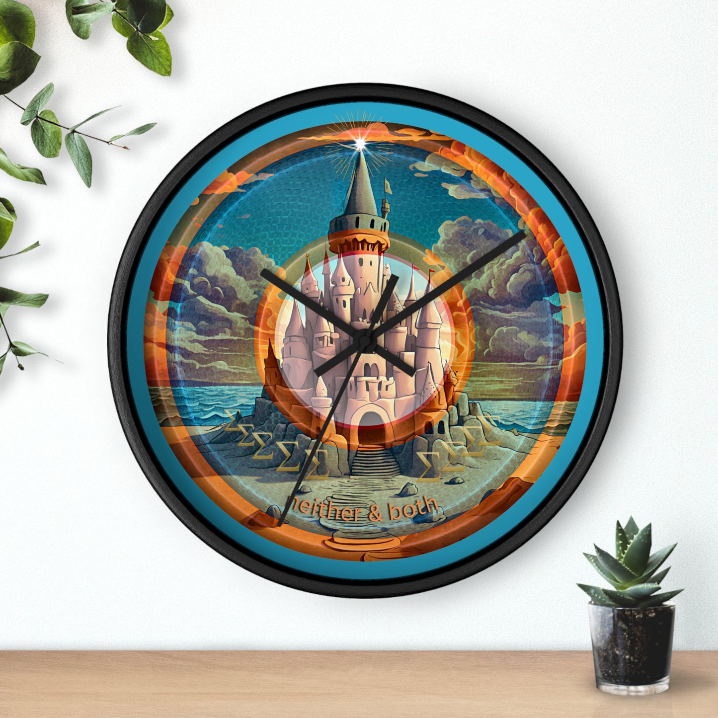 Lumpy Wall Clock - "The Donut Clock that Tides Never Reach" - variant 2 - rustic pic donut w/turquoise background