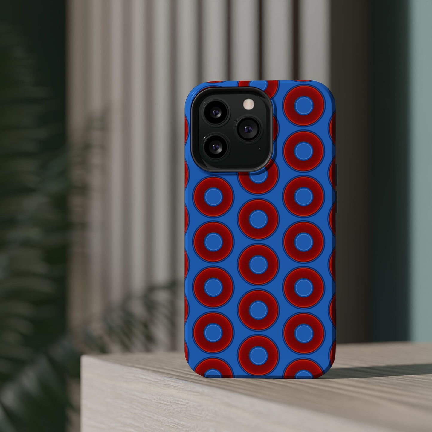 Magnetic Tough Donut Case - red vivid donut print w/light royal blue background