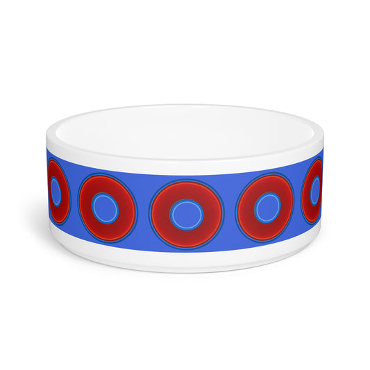 16 oz Lumpy Pet Bowl - vivid red donuts w/royal blue background