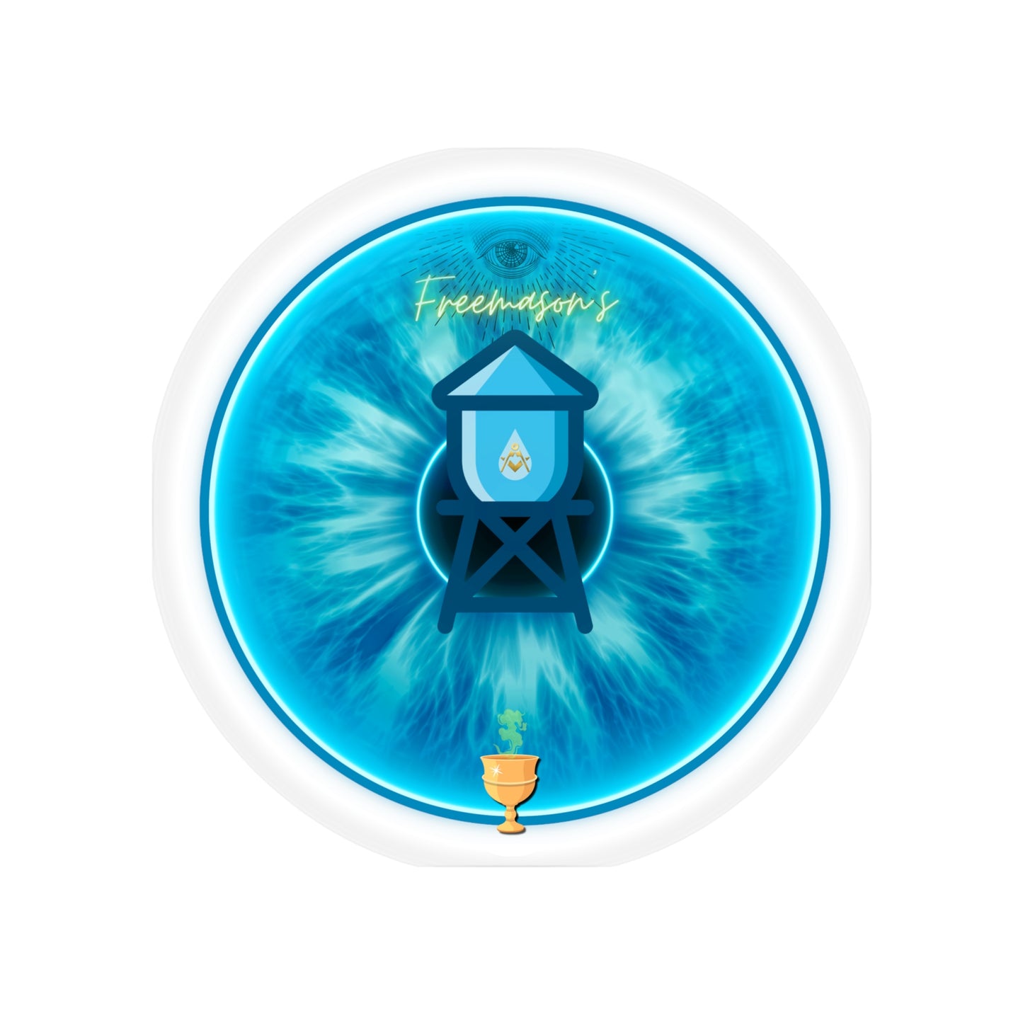 Donut Bumper/Outdoor Sticker - "The Peering Donut of Opacity" - series 1.0 - variant 3 - blue donut w/overflow tank & stinky vessel - [Die-Cut] 6"x 6"