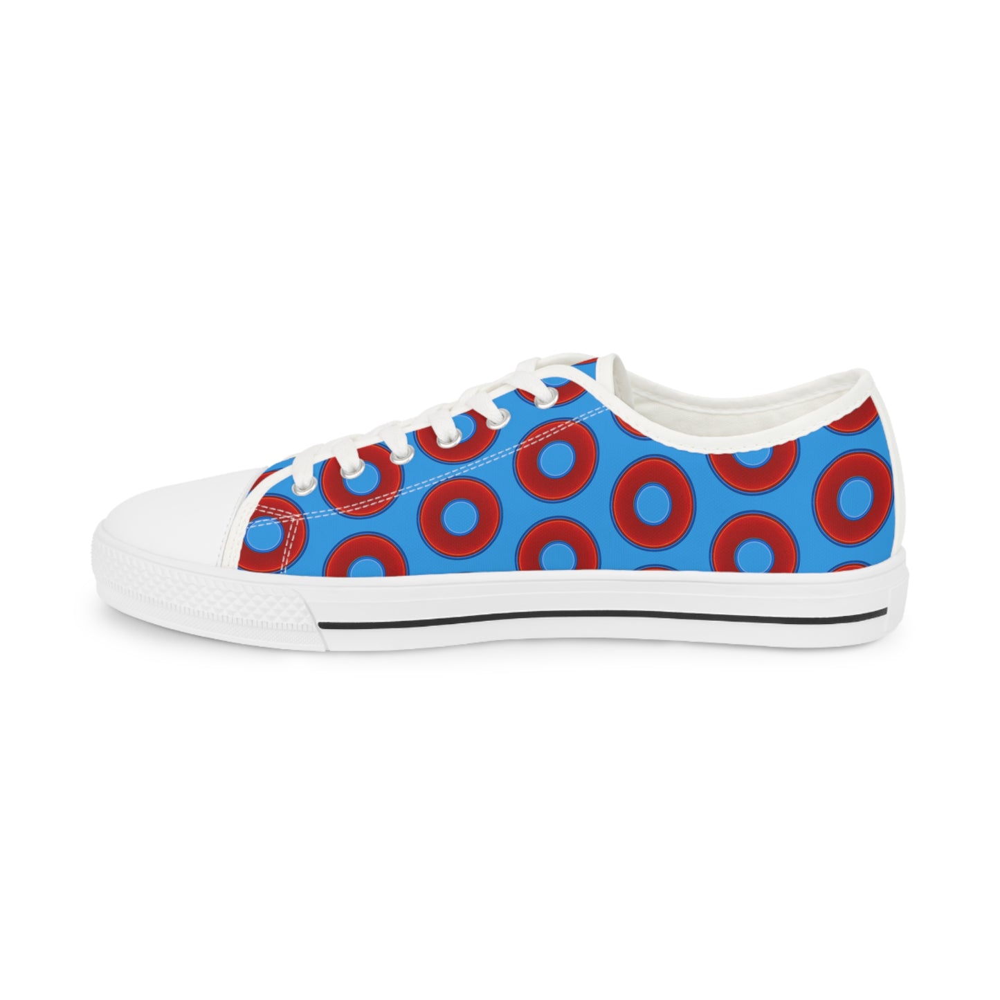 Men's - Low Top Chuck Taylors - large vivid red donut print w/sky royal blue background