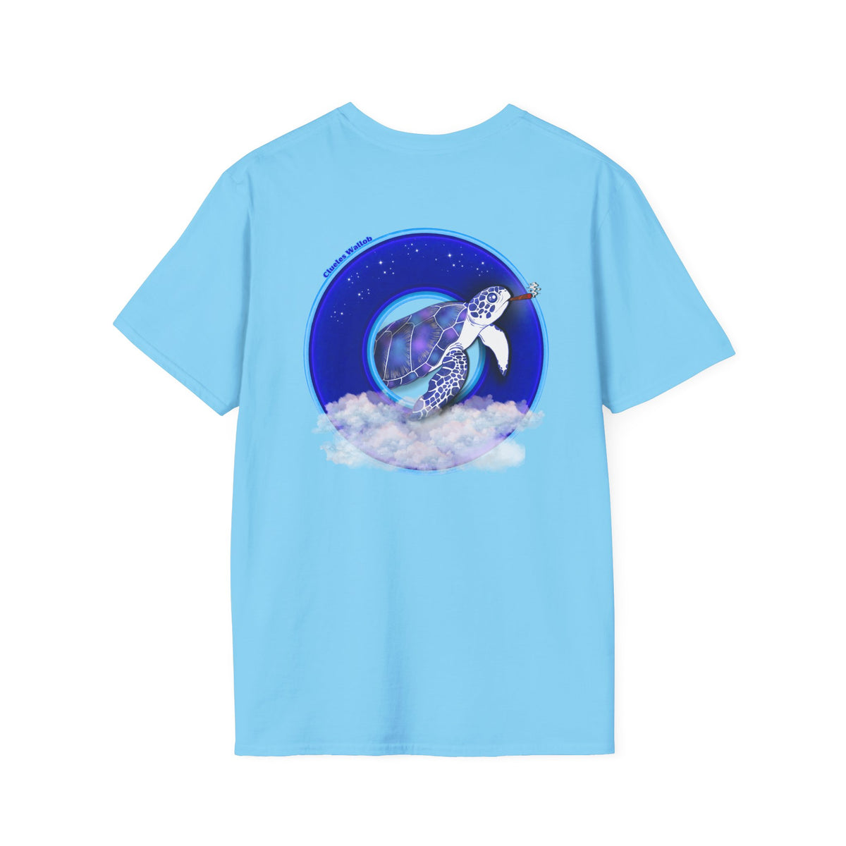 Classic Donut Tee - Unisex Soft-Style - "Clueless Wallob's Donuts" - vivid blue sky donut