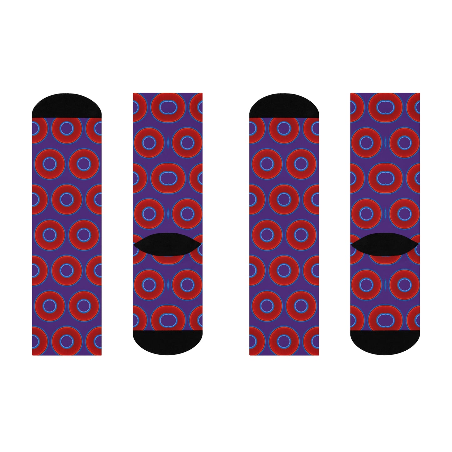 Lumpy Sox - cushioned crew - vivid red donut print w/purple background