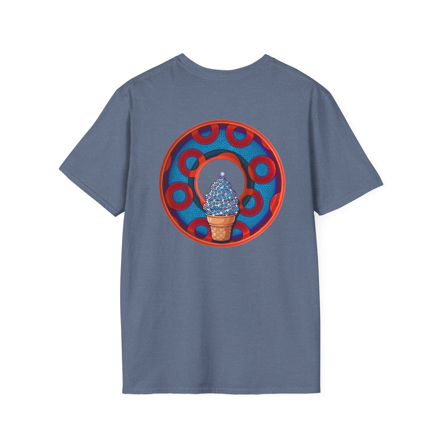 Classic Donut Tee - Unisex Soft-Style - "We All Scream It's ICE Cream" - blue/red rustic paradox donut