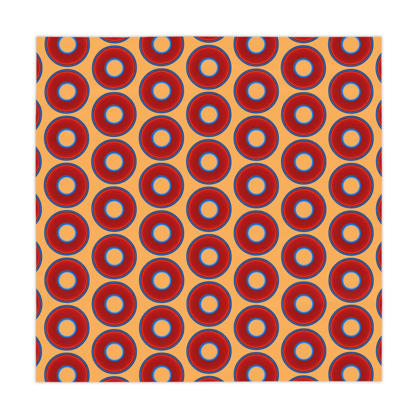 Lumpy Tablecloth - 55.1" x 55.1" - vivid red donuts w/creamsicle orange background
