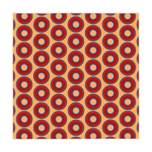 Lumpy Tablecloth - 55.1" x 55.1" - vivid red donuts w/creamsicle orange background