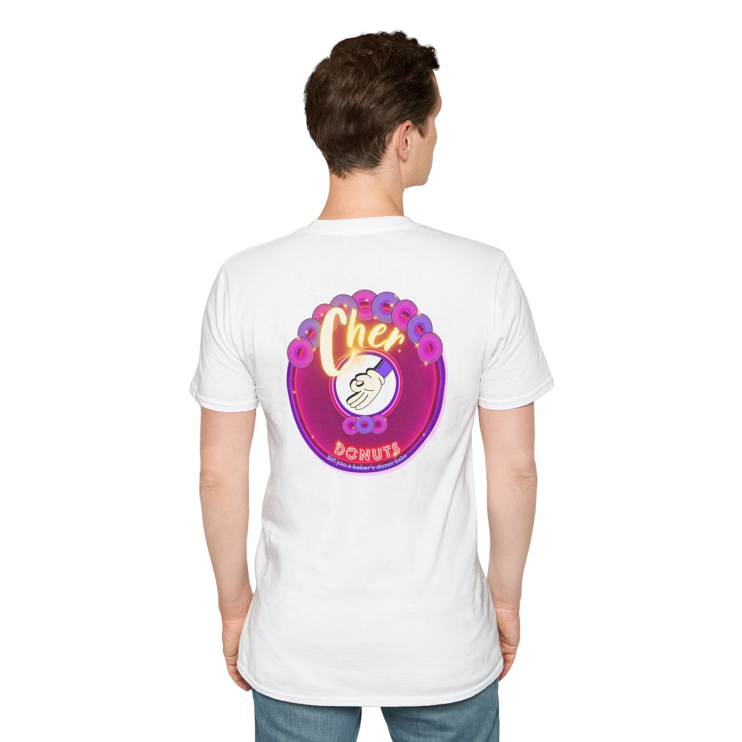 Classic Donut Tee - Unisex Soft-Style - "Cher-ing is Caring" - series 1.0  - variant 2 - magenta donut - [*charitable donut]