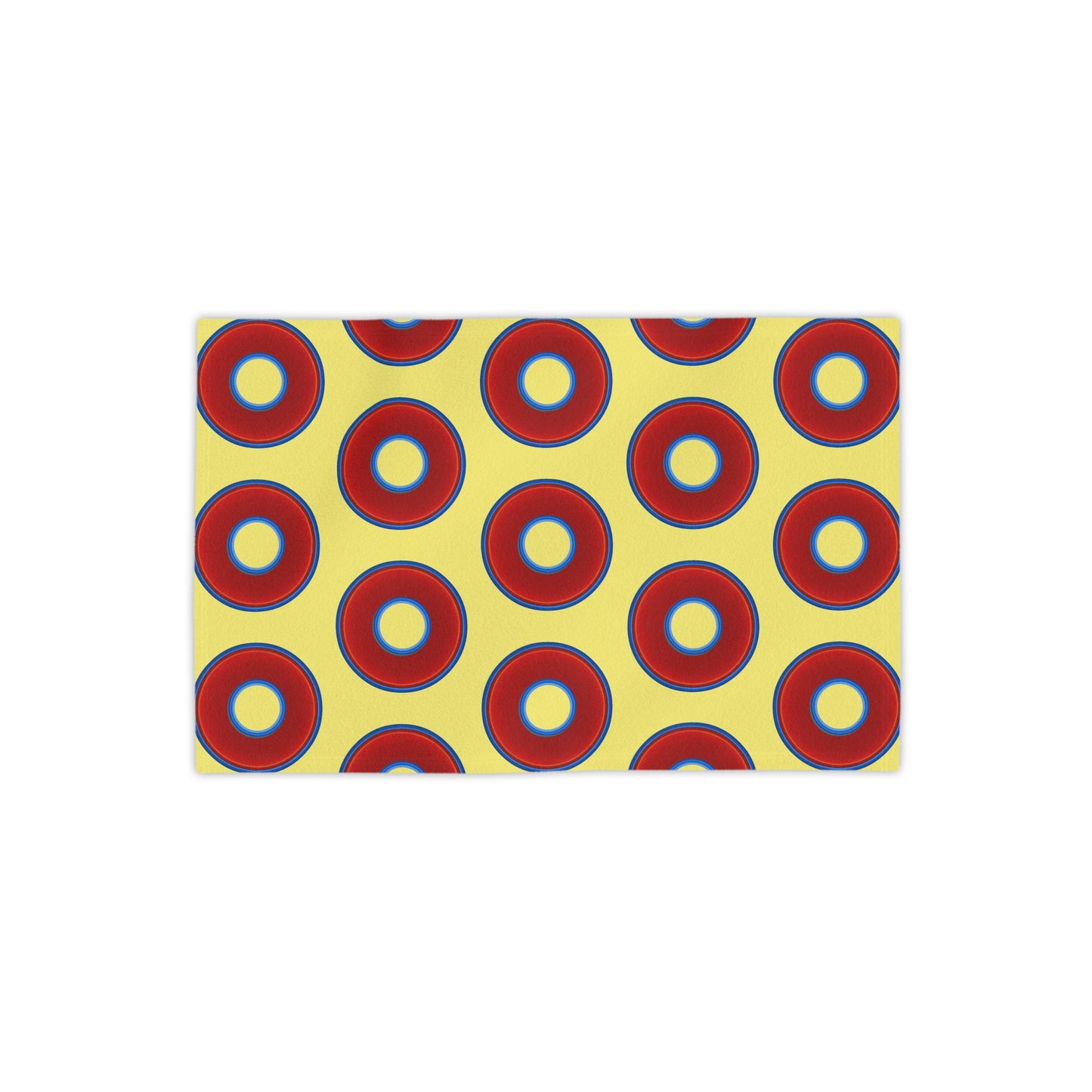 Lumpy Donut Towels - vivid red donuts w/yellow background