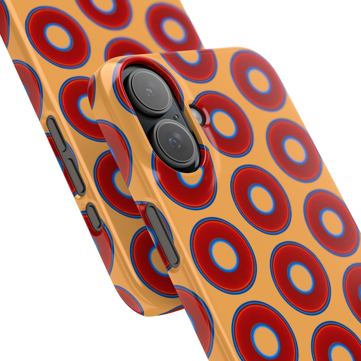Lumpy Donut Snap Case - red vivid donut print w/creamcicle orange background