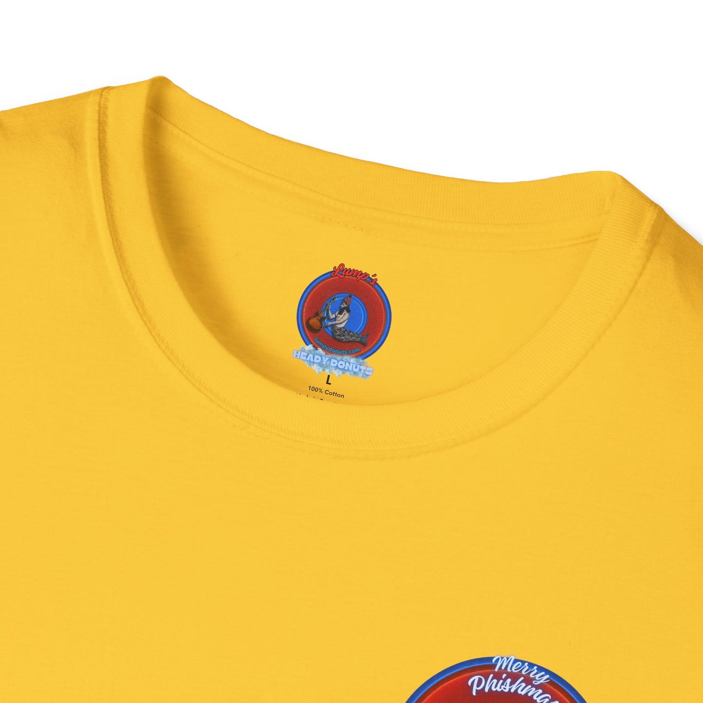 Classic Donut Tee - Unisex Soft-Style - "Phishmas Caroler's Tee " - vivid red/blue donut - variant 2