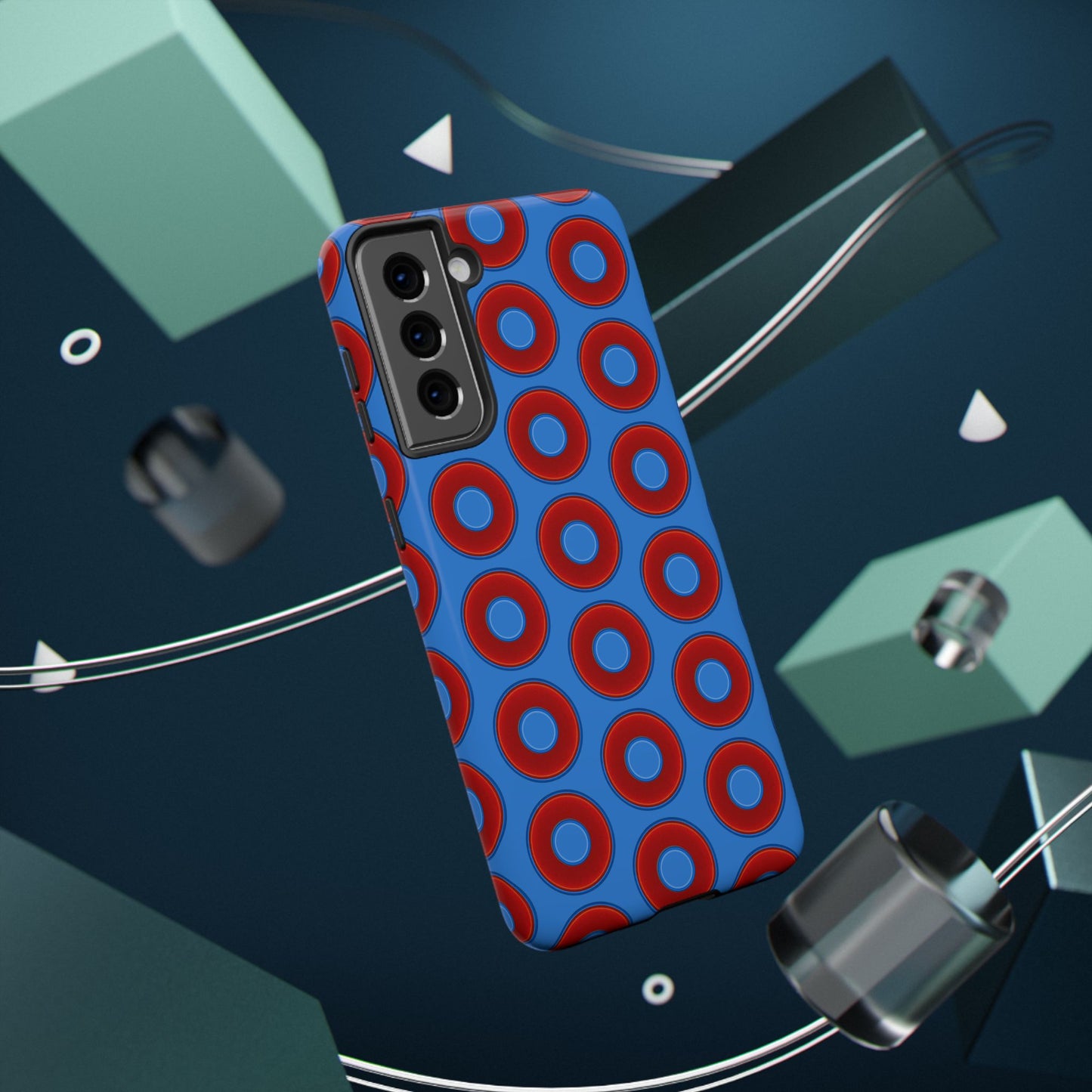 Impact-Resistant Lumpy Donut Case - red vivid donut print w/light royal blue background