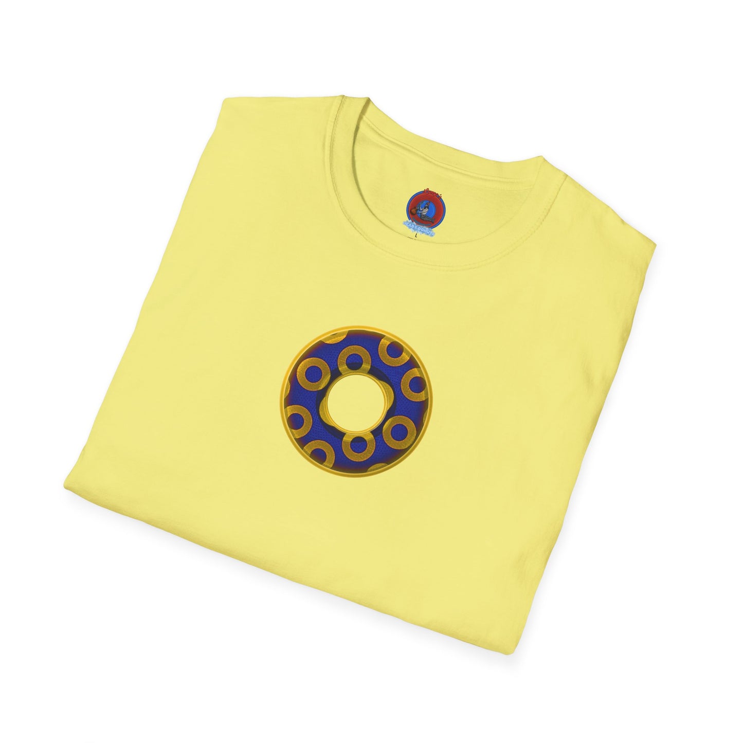 Plain Donuts/Unisex Soft-Style - "Plain Rustic Paradoxical Donuts" - yellow/dark blue donuts