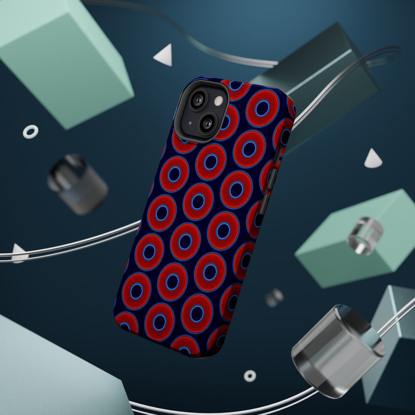 Magnetic Tough Donut Case - red vivid donut print w/midnight blue background