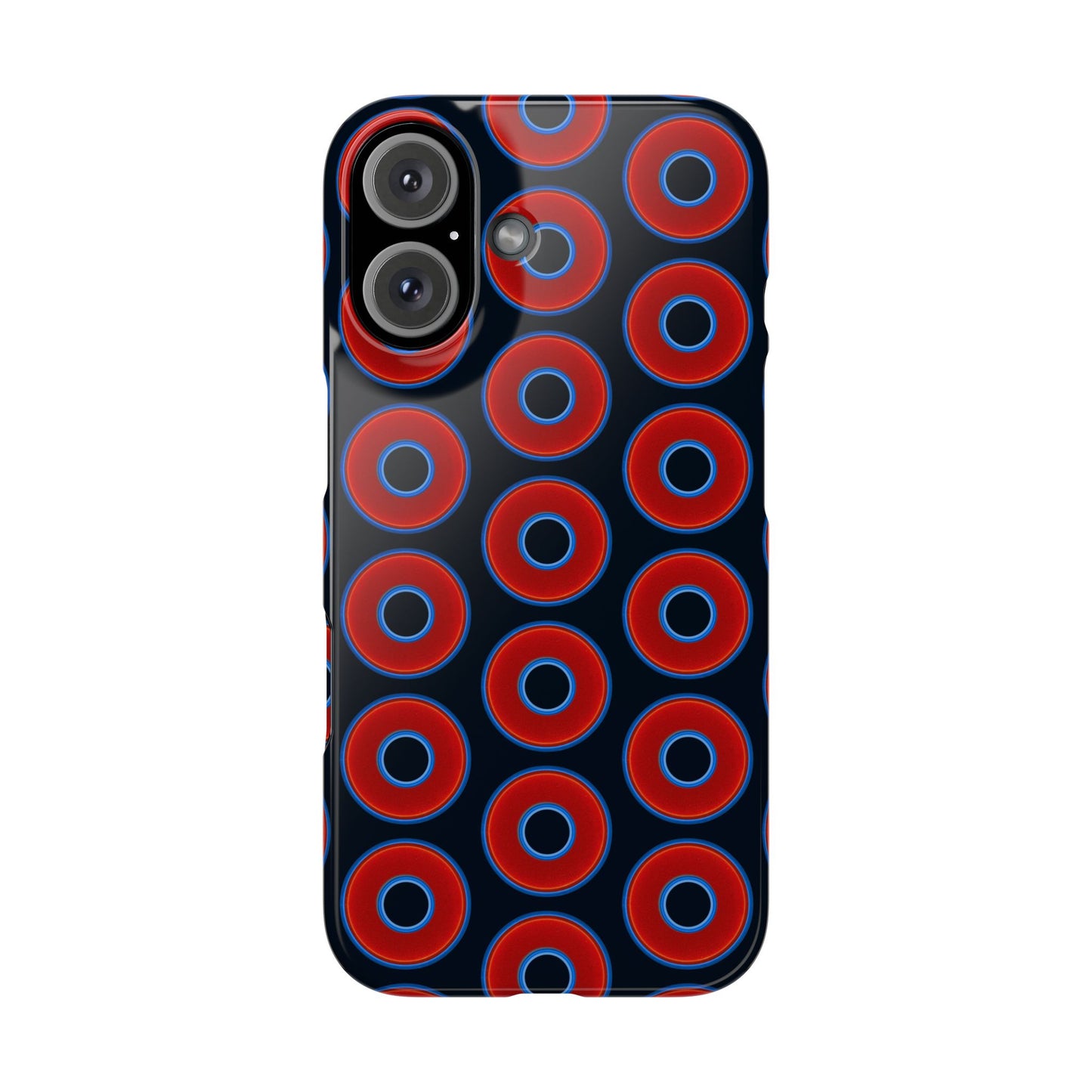 Lumpy Donut Snap Case - red vivid donut print w/blue charcoal background
