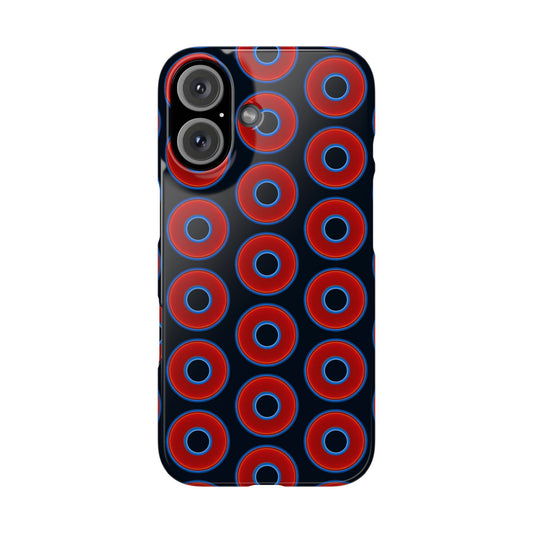 Lumpy Donut Snap Case - red vivid donut print w/blue charcoal background