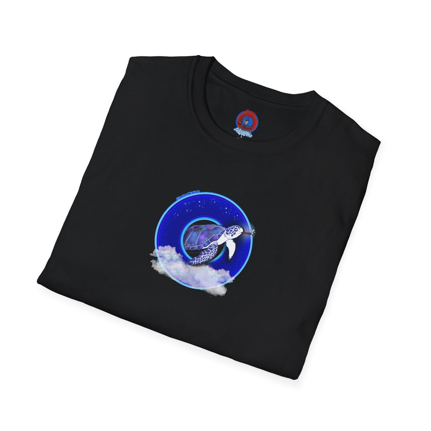 Classic Donut Tee - Unisex Soft-Style - "Clueless Wallob's Donuts" - vivid blue sky donut