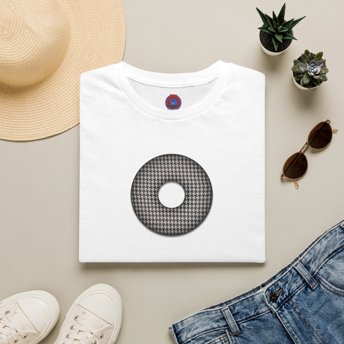 Classic Donut Tee - Unisex Soft-Style - "Ricky's High Phasion Trailer Park Donut" - houndstooth donut