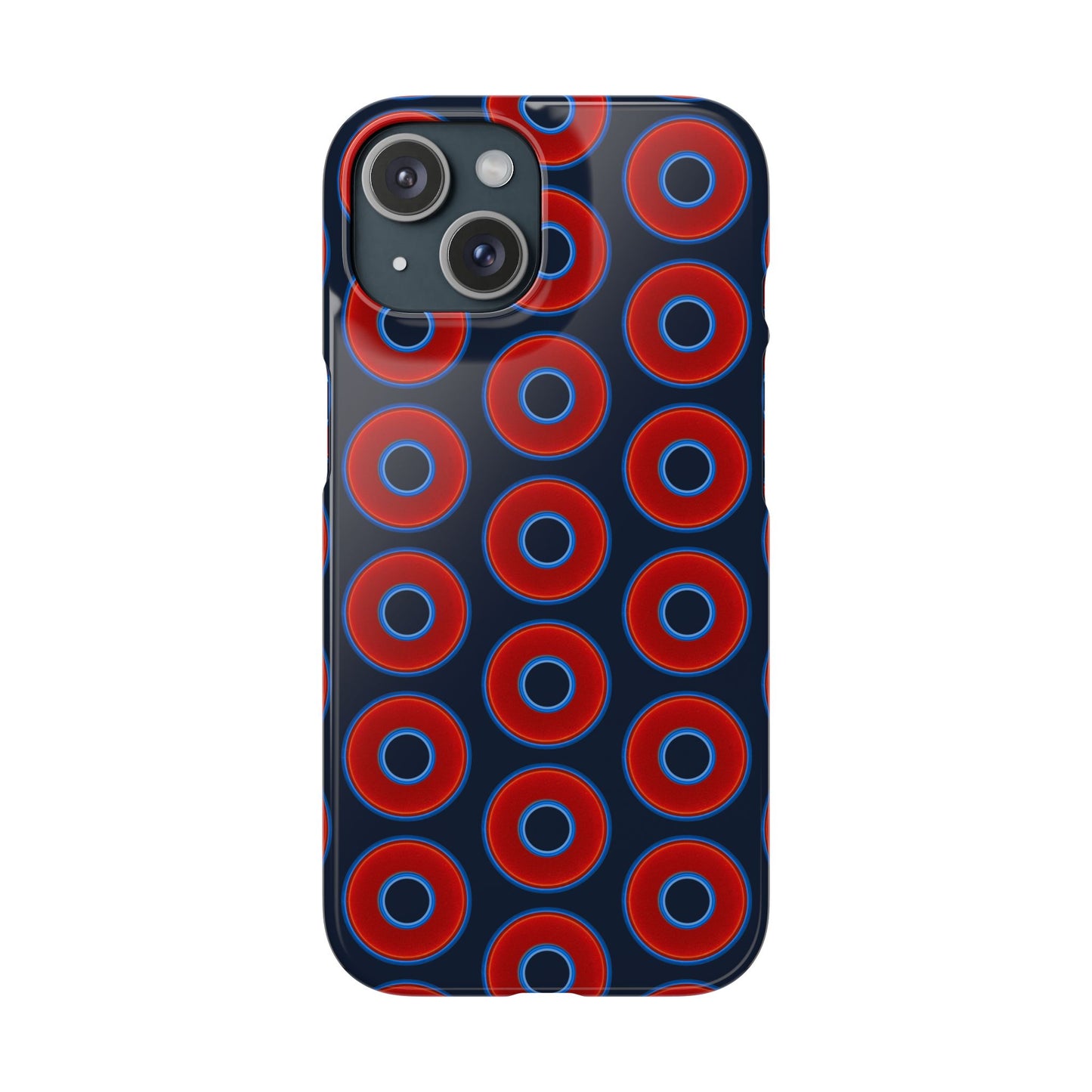 Lumpy Donut Snap Case - red vivid donut print w/midnight teal blue background