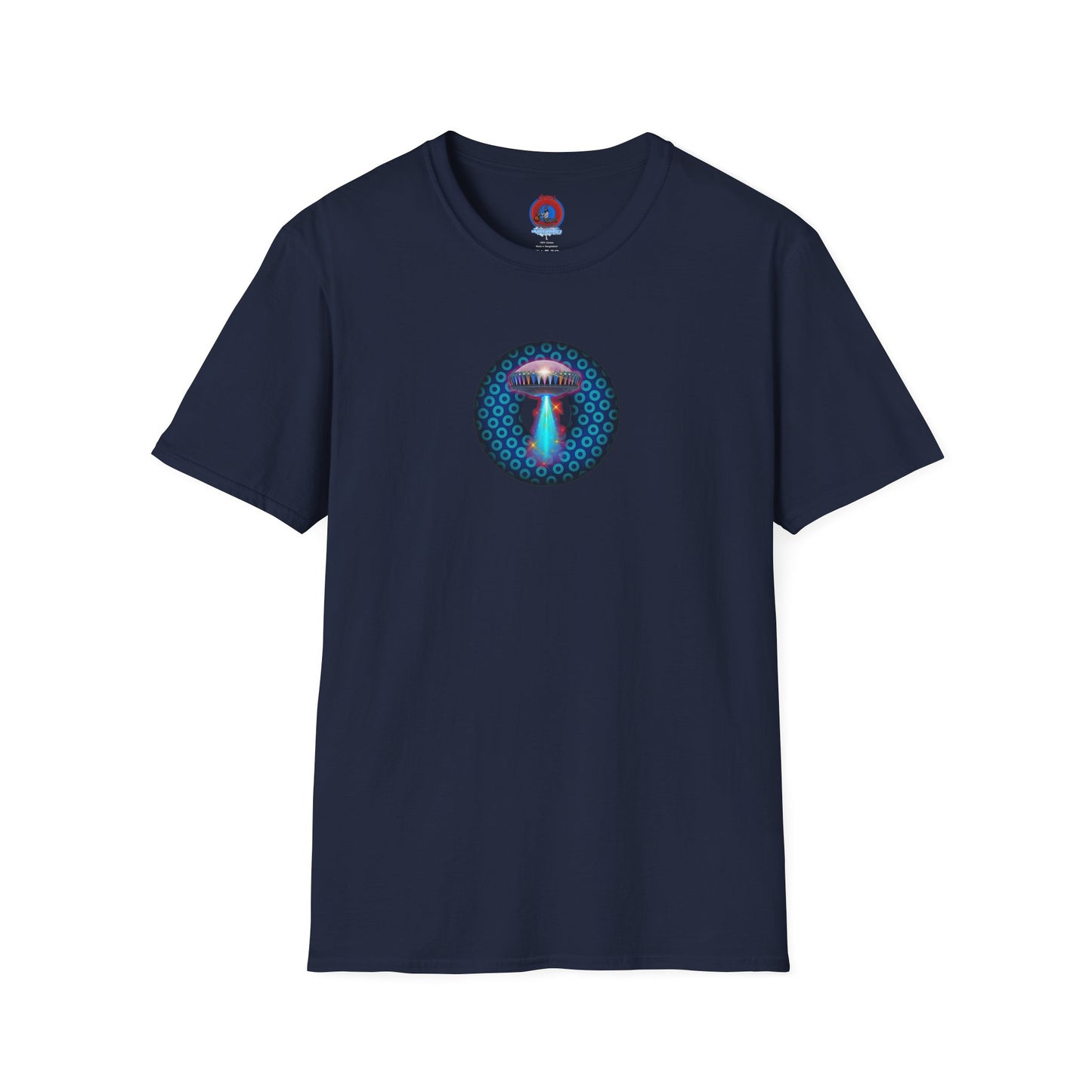 Classic Donut Tee - Unisex Soft-Style - "Donuts now Served on the Mothership" - series 1.0  - variant 3  - blue/light blue donut