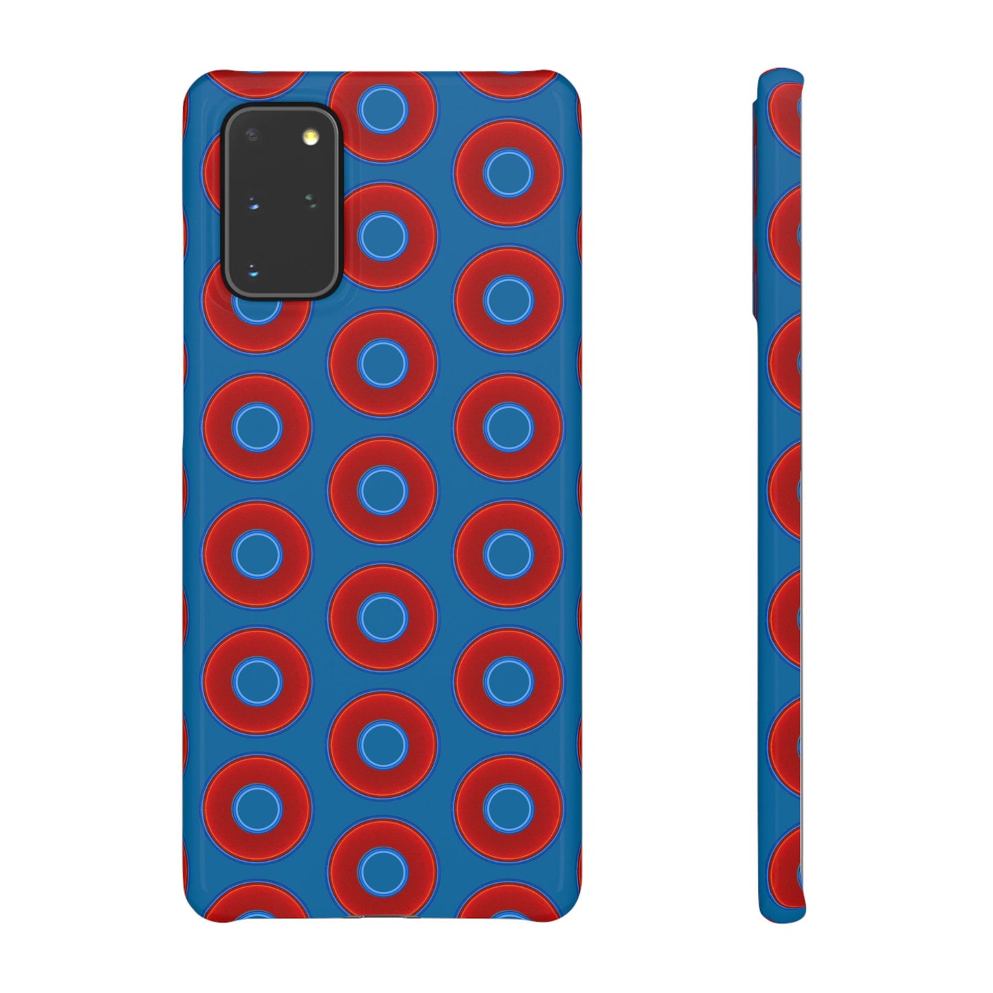 Lumpy Donut Snap Case - red vivid donut print w/wavy navy blue background