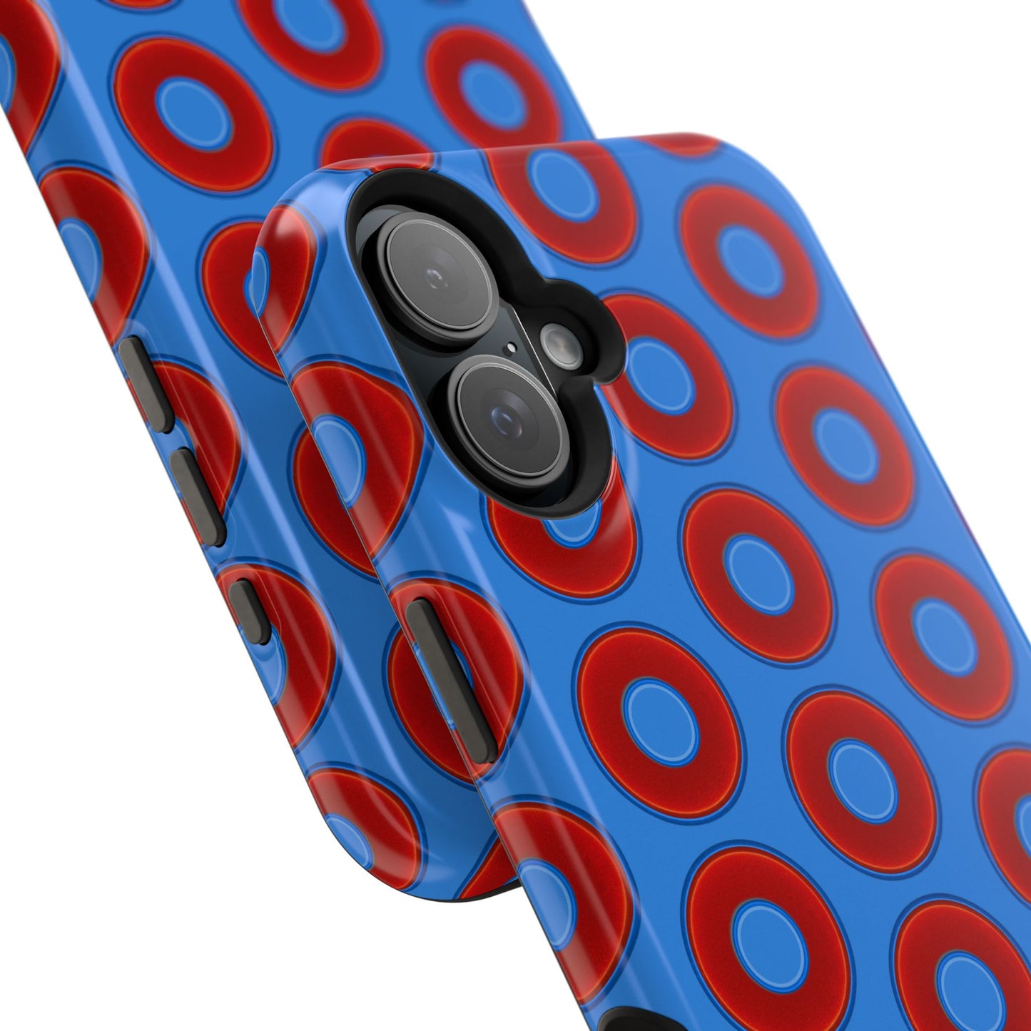 Impact-Resistant Lumpy Donut Case - red vivid donut print w/light royal blue background