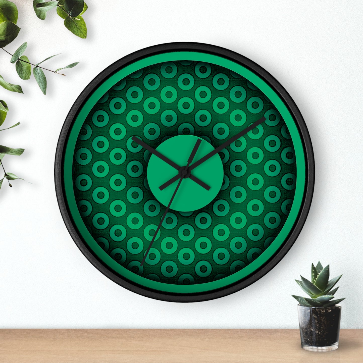 Lumpy Wall Clock - "Plain Paradoxical Donut" - green/green donut w/jade green background