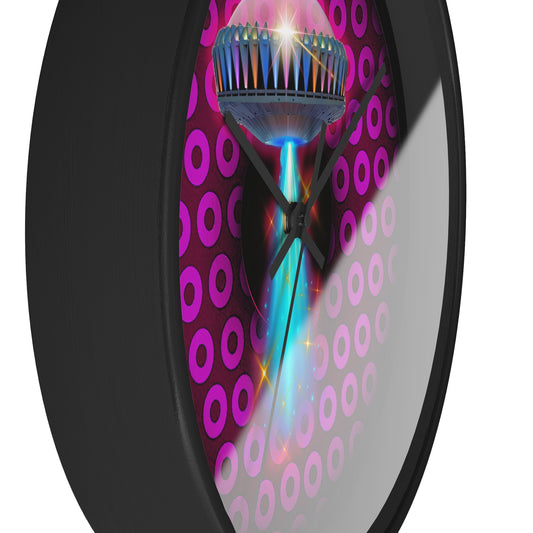 Lumpy Wall Clock - "They Serve Donuts on the Mothership now" - variant 3 - paradoxical dark red/magenta donut w/black background