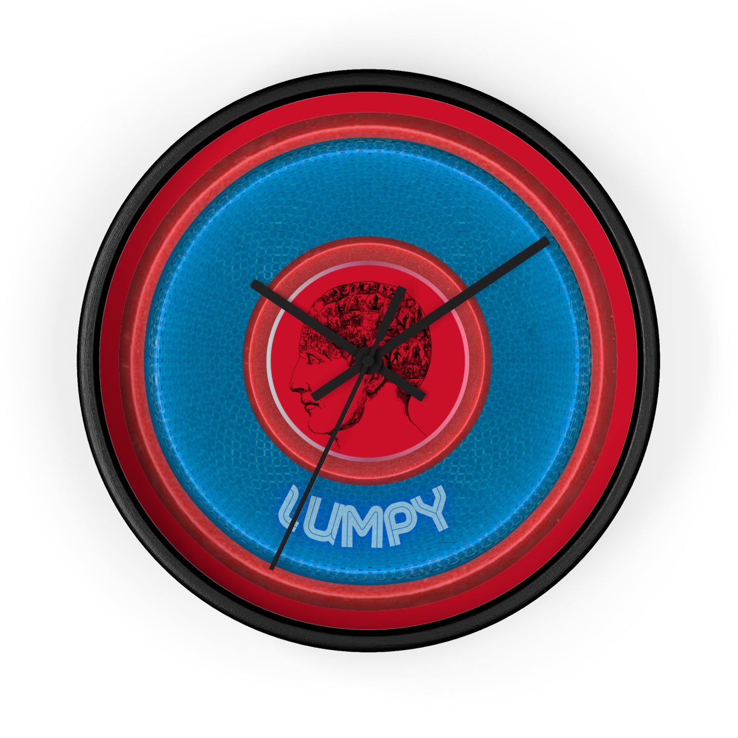 Lumpy Wall Clock - "Carini's Lumpy Donut" - variant 2 - blue rustic donut w/dark red background