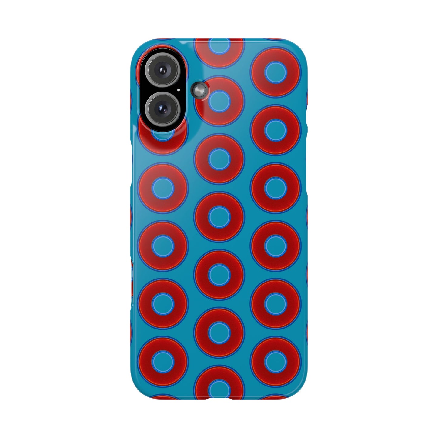 Lumpy Donut Snap Case - red vivid donut print w/aquamarine blue background