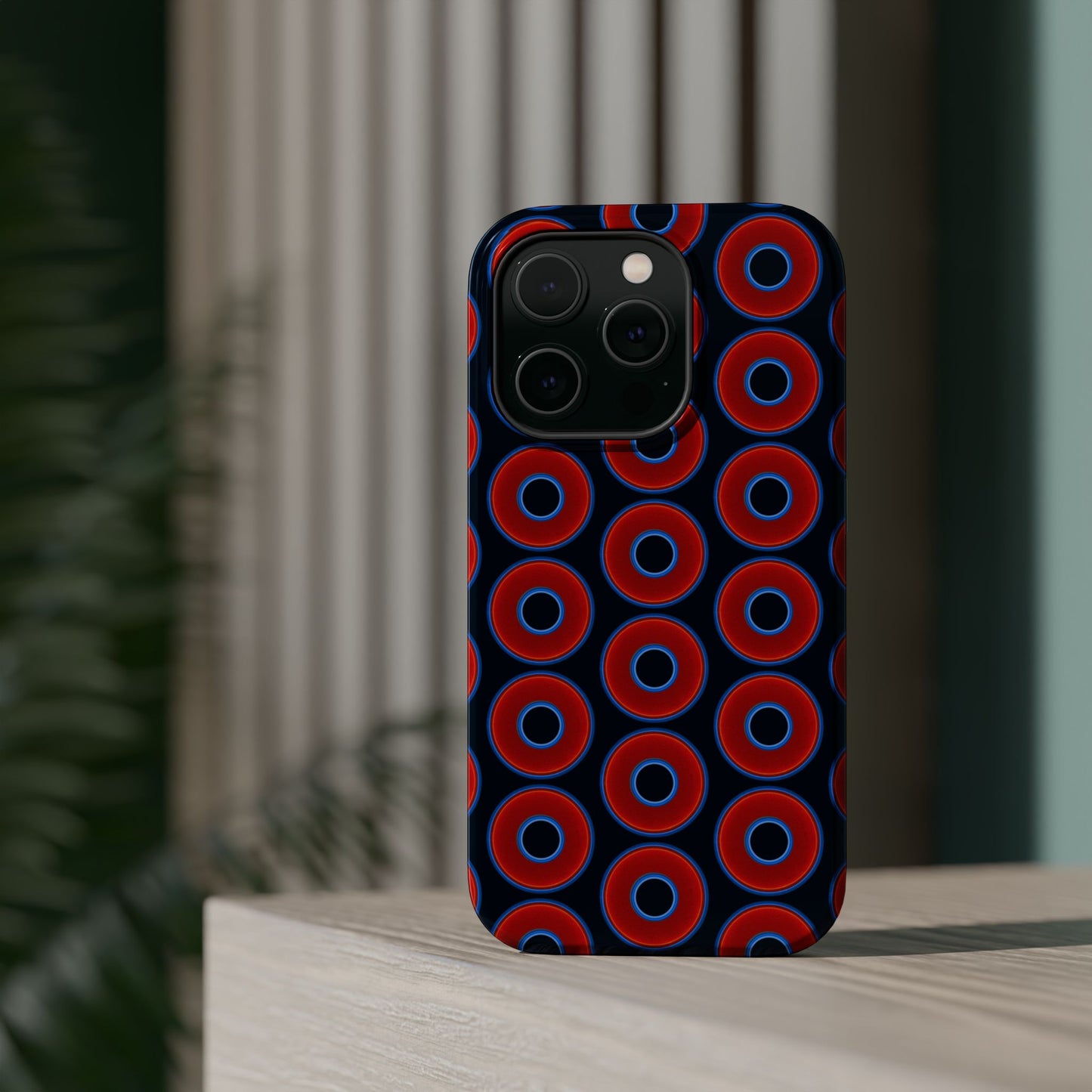 Magnetic Tough Donut Case - red vivid donut print w/blue charcoal background
