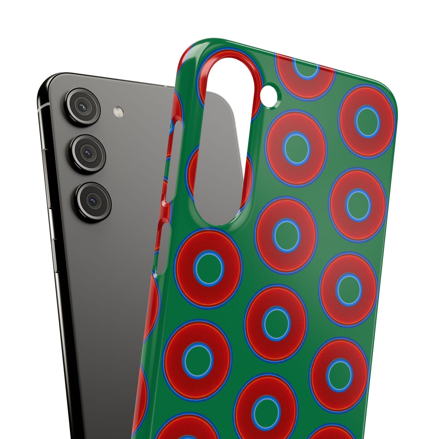 Lumpy Donut Snap Case - red vivid donut print w/green background