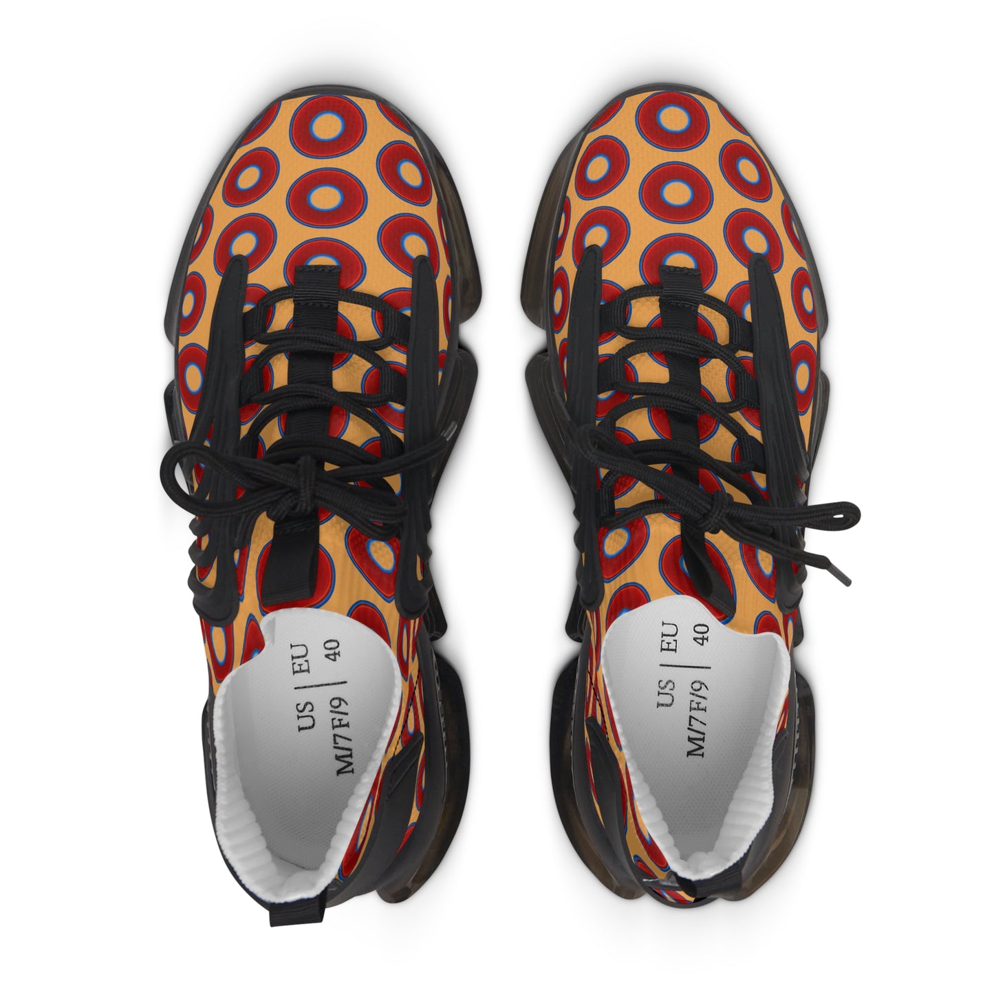 Women's Donut Kicks - red vivid donut print w/creamsicle orange background