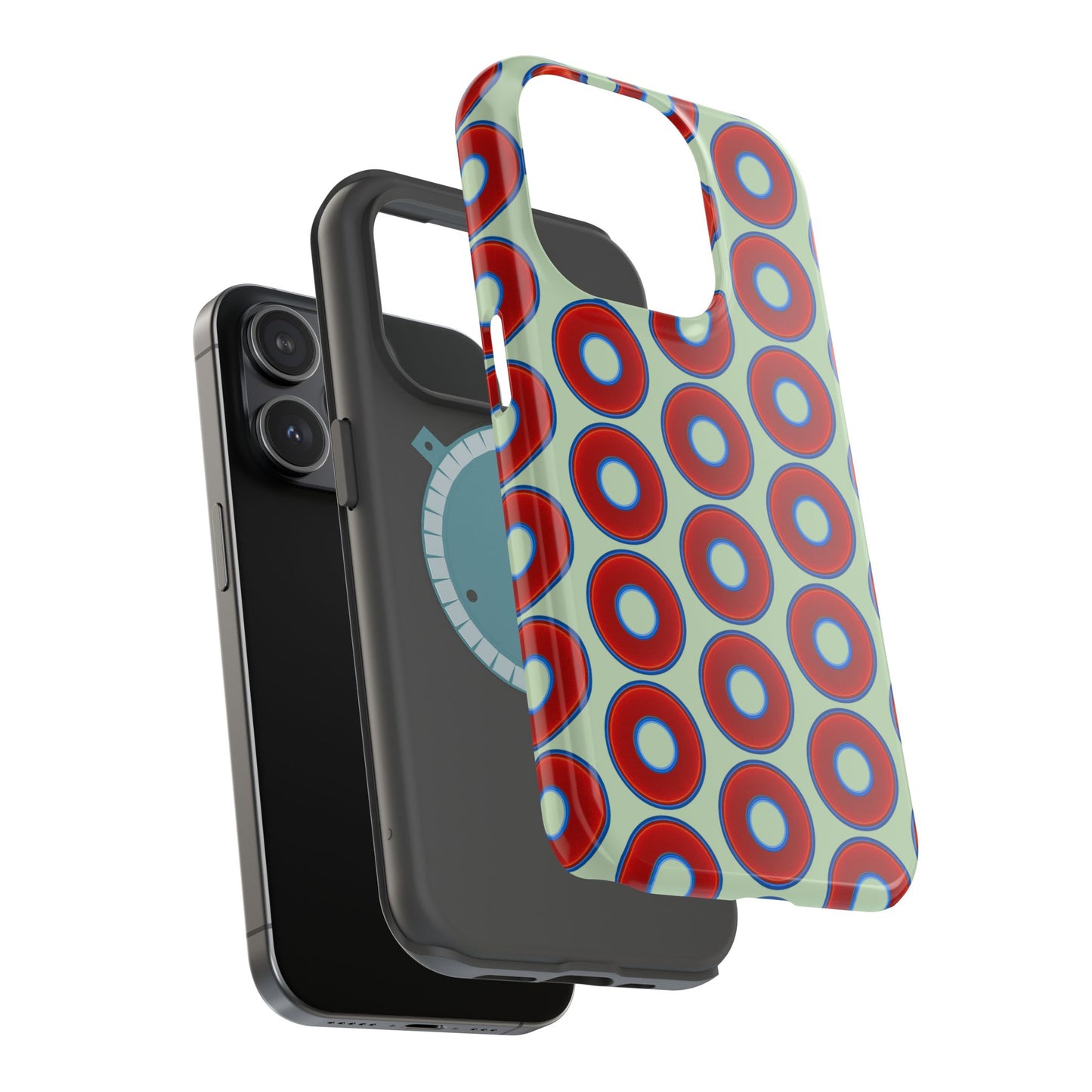 Magnetic Tough Donut Case - red vivid donut print w/seafoam green background