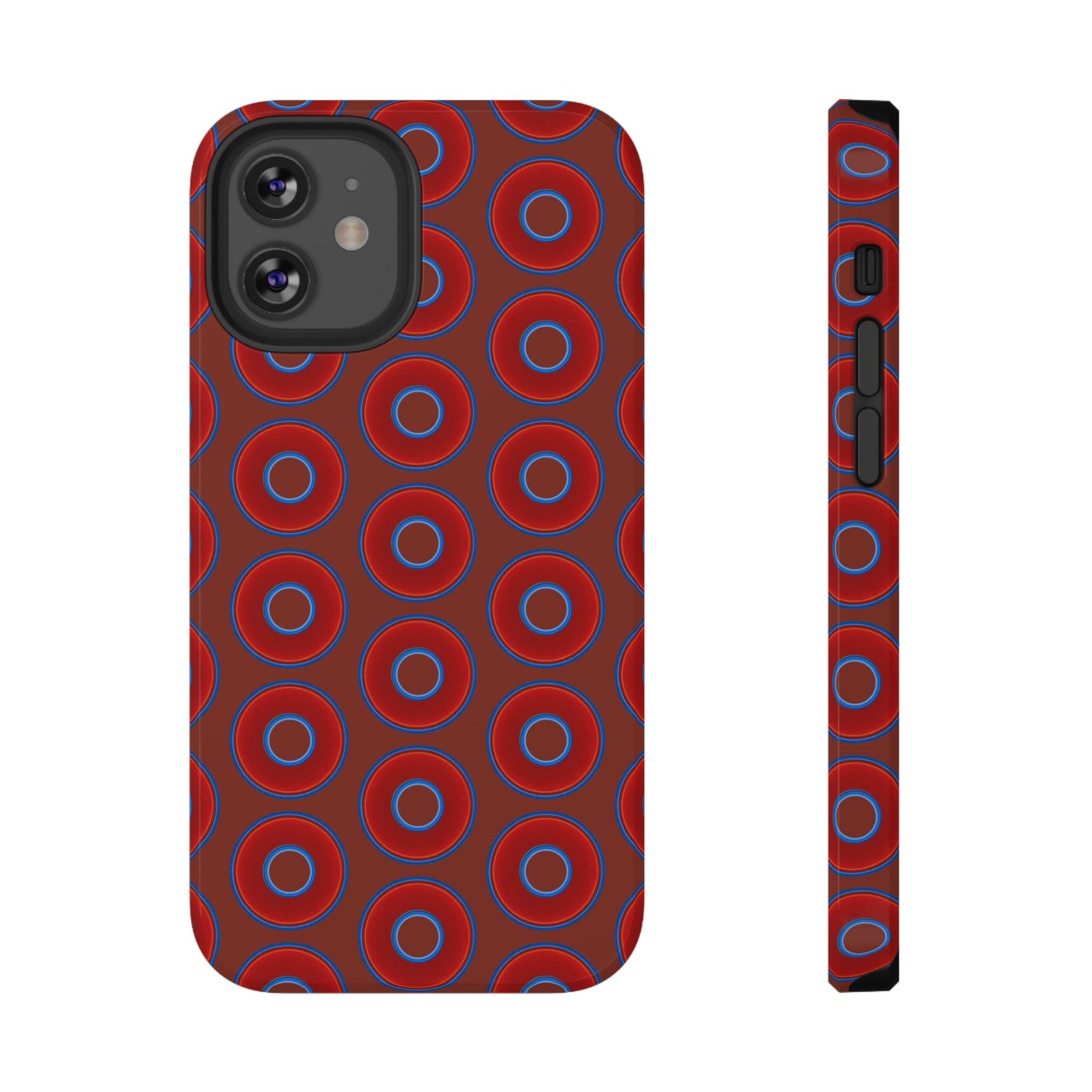 Impact-Resistant Lumpy Donut Case - red vivid donut print w/burnt umber background