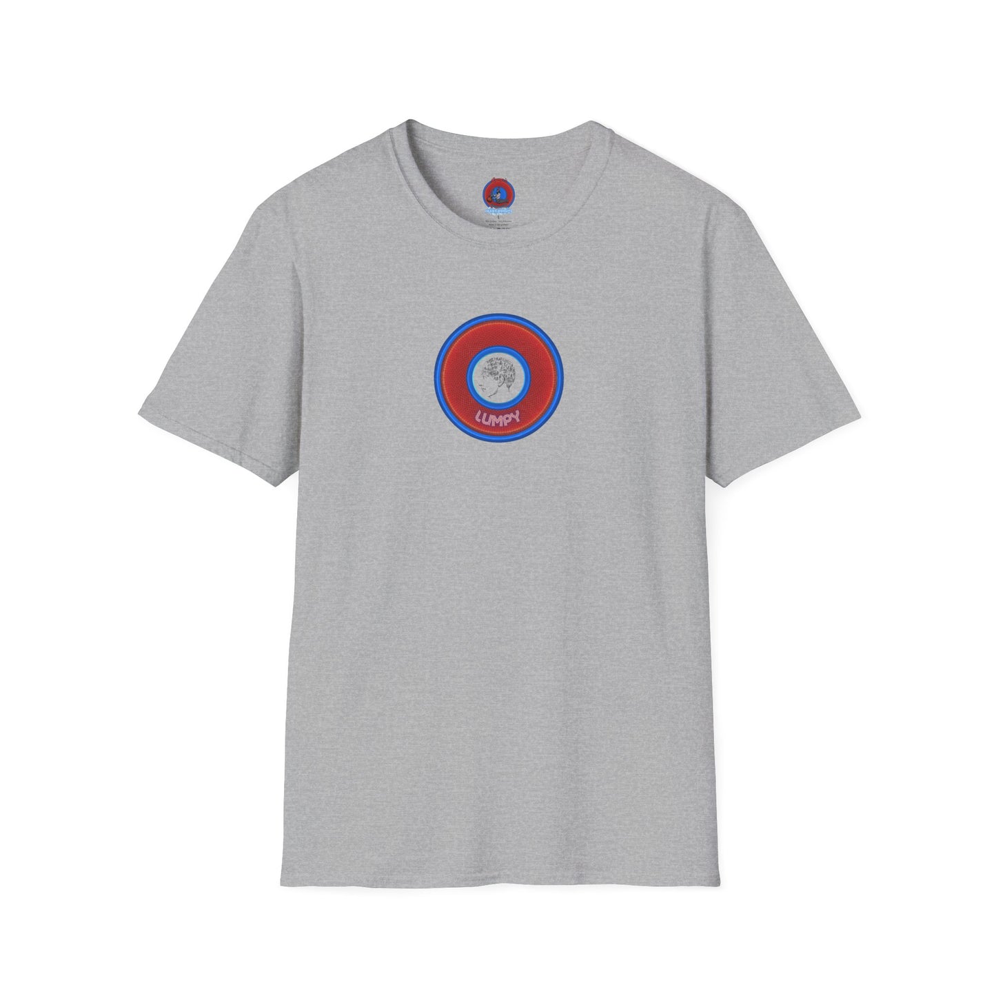 Classic Donut Tee - Unisex Soft-Style - "The Lumpy Donut" - variant 1 - red/blue donut