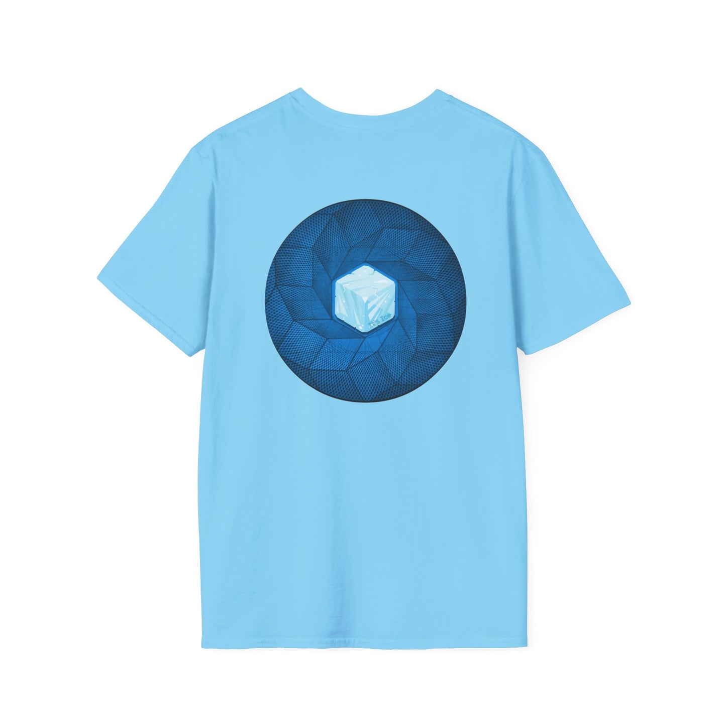 Coffee Traders Tee - Unisex Soft-Style - "Tasty Coffee" - paradoxical donut/cubed blue donut - variant 2 - logo front/It's Ice Cube's back