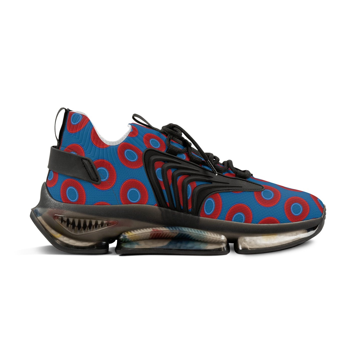 Donut Kicks - red vivid donut print w/wavy navy blue background