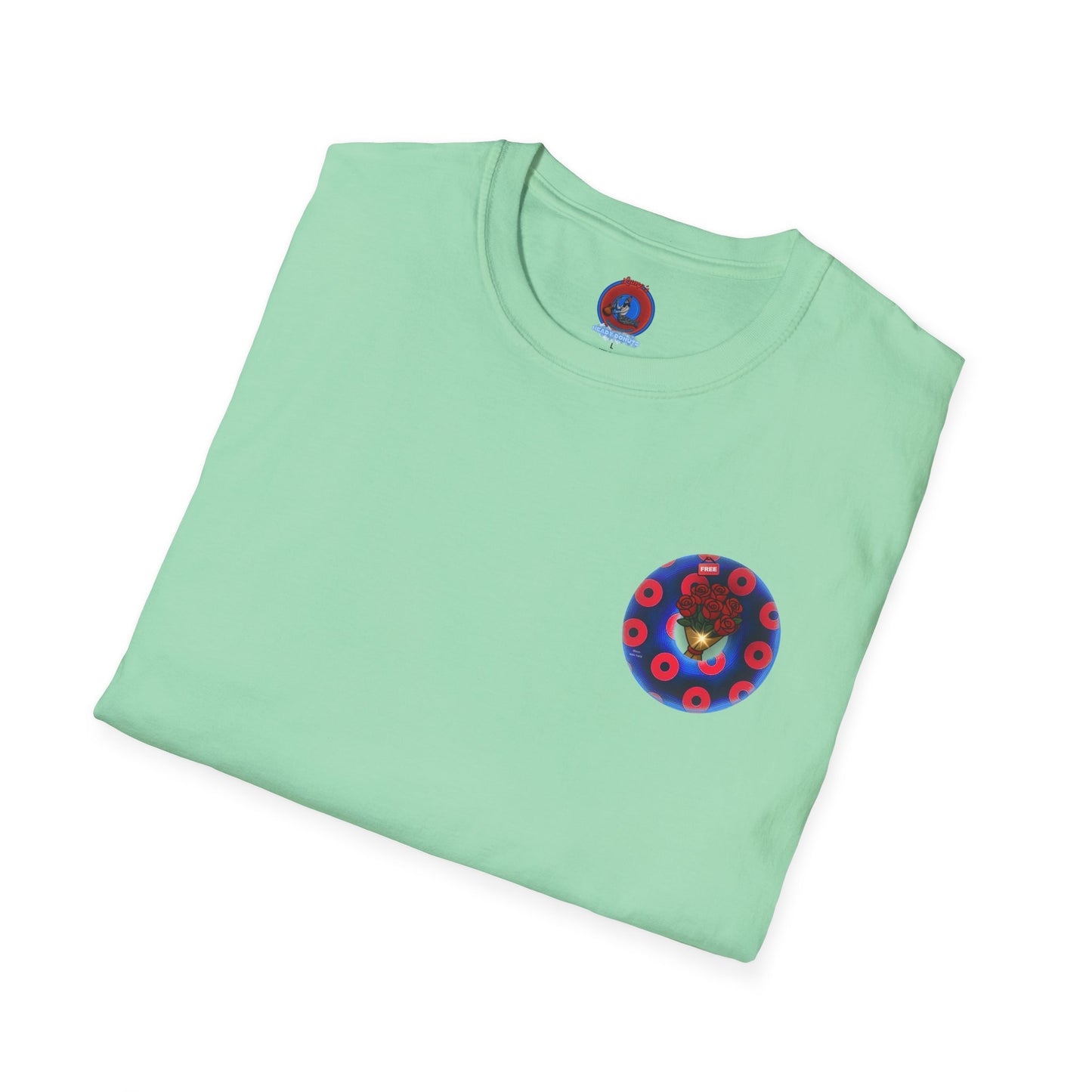 Classic Donut Tee - Unisex Soft-Style - "Donuts of Phreedom" - red/blue paradoxical blimpy donut