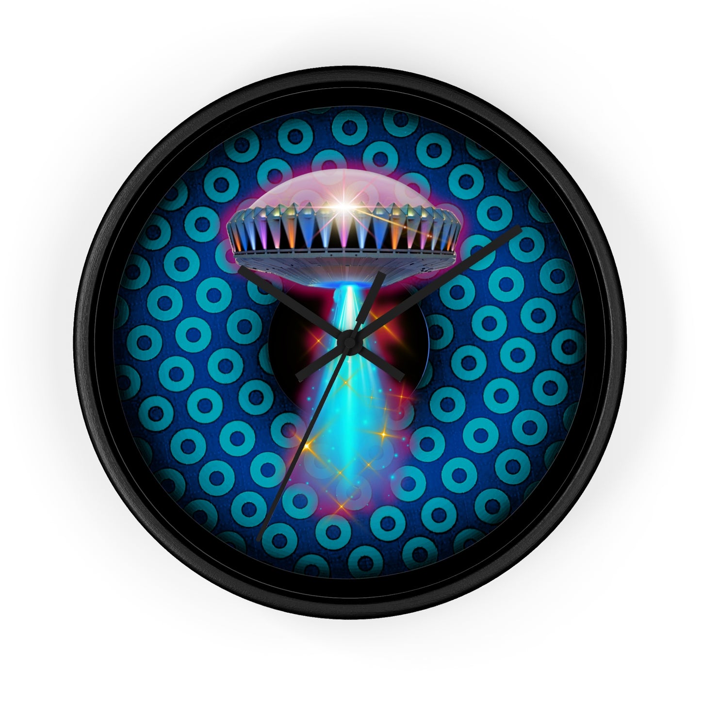 Lumpy Wall Clock - "They Serve Donuts on the Mothership now" - variant 5 - paradoxical blue/turquoise donut w/black background