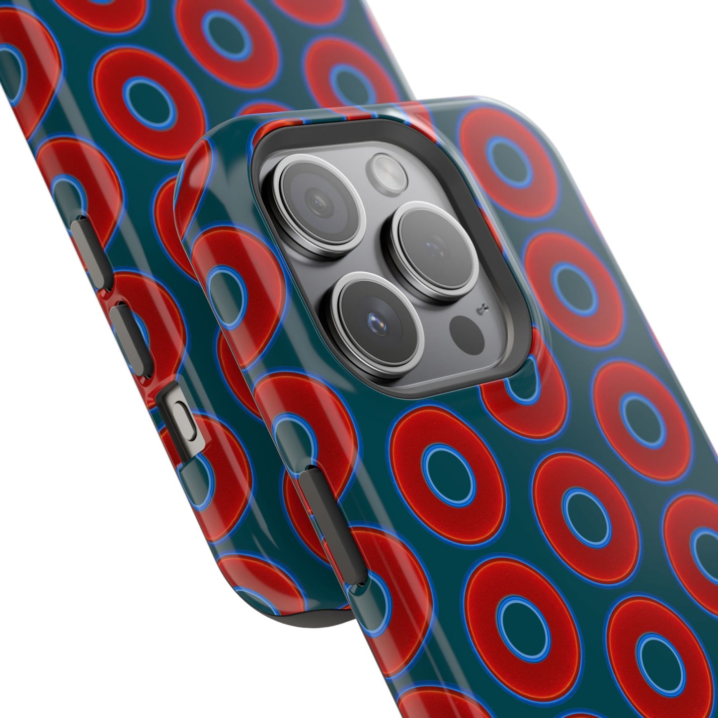 Magnetic Tough Donut Case - red vivid donut print w/midnight green background