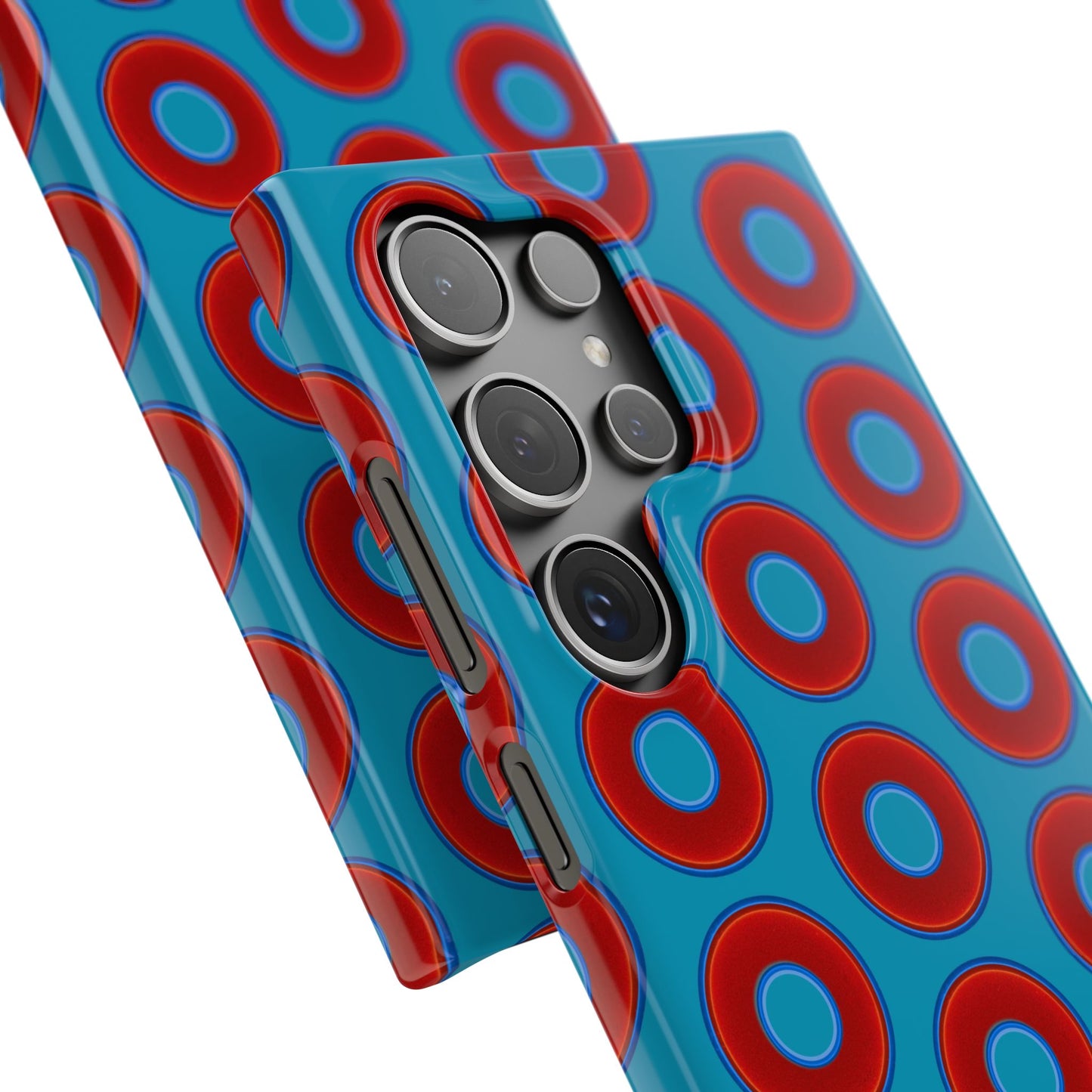 Lumpy Donut Snap Case - red vivid donut print w/aquamarine blue background