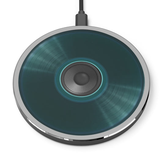 The Flow - Wireless Lumpy Donut Chargers - "Speaker Donut" - vivid dark teal record donut w/light gray background