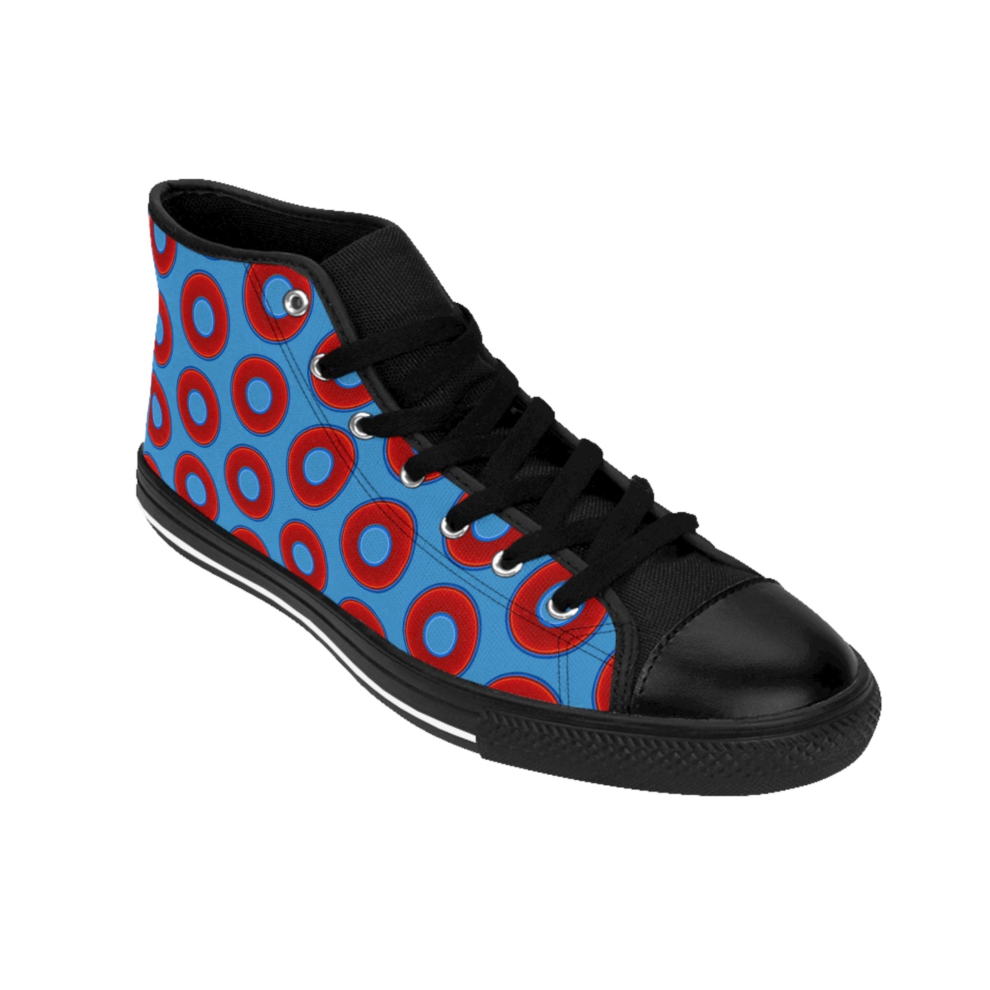 Men's Cushiony Convectors - High Tops - red vivid donuts w/light steel blue background