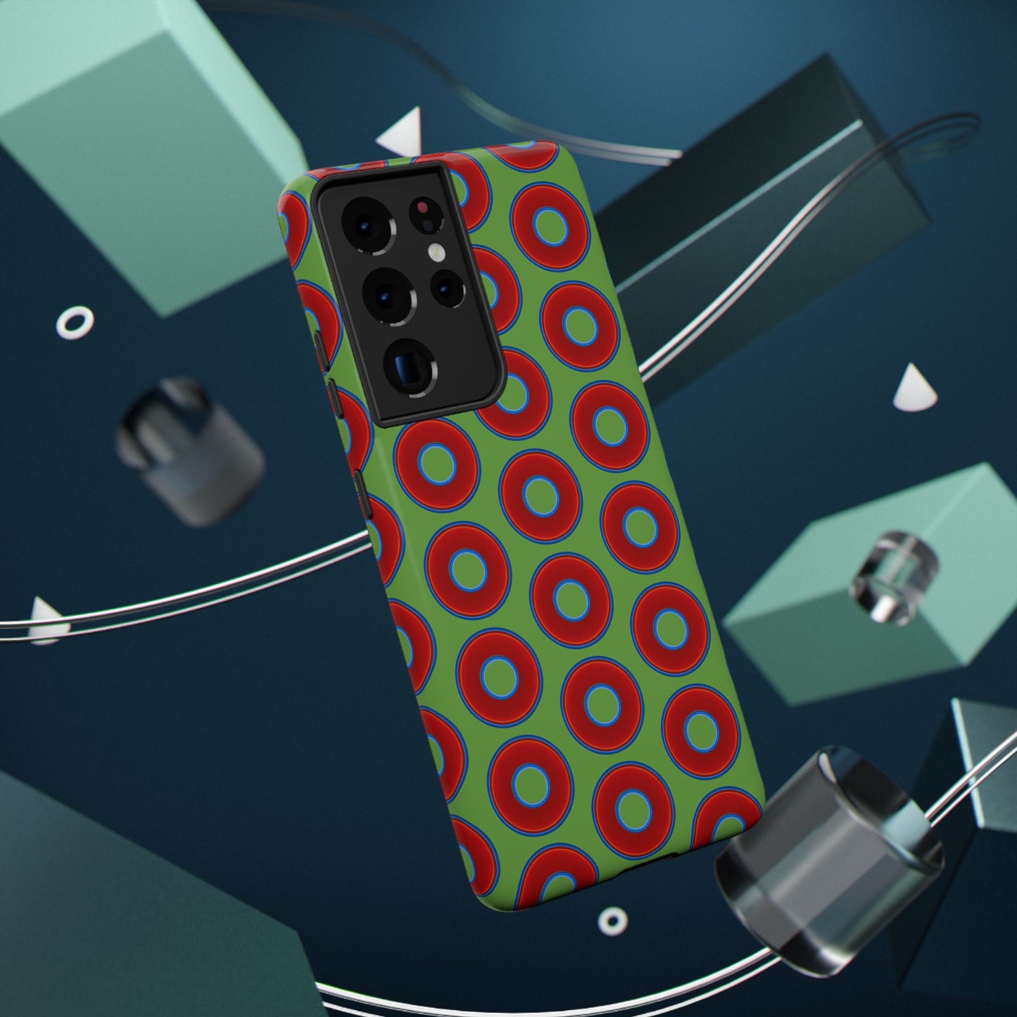 Impact-Resistant Lumpy Donut Case - red vivid donut print w/light green background