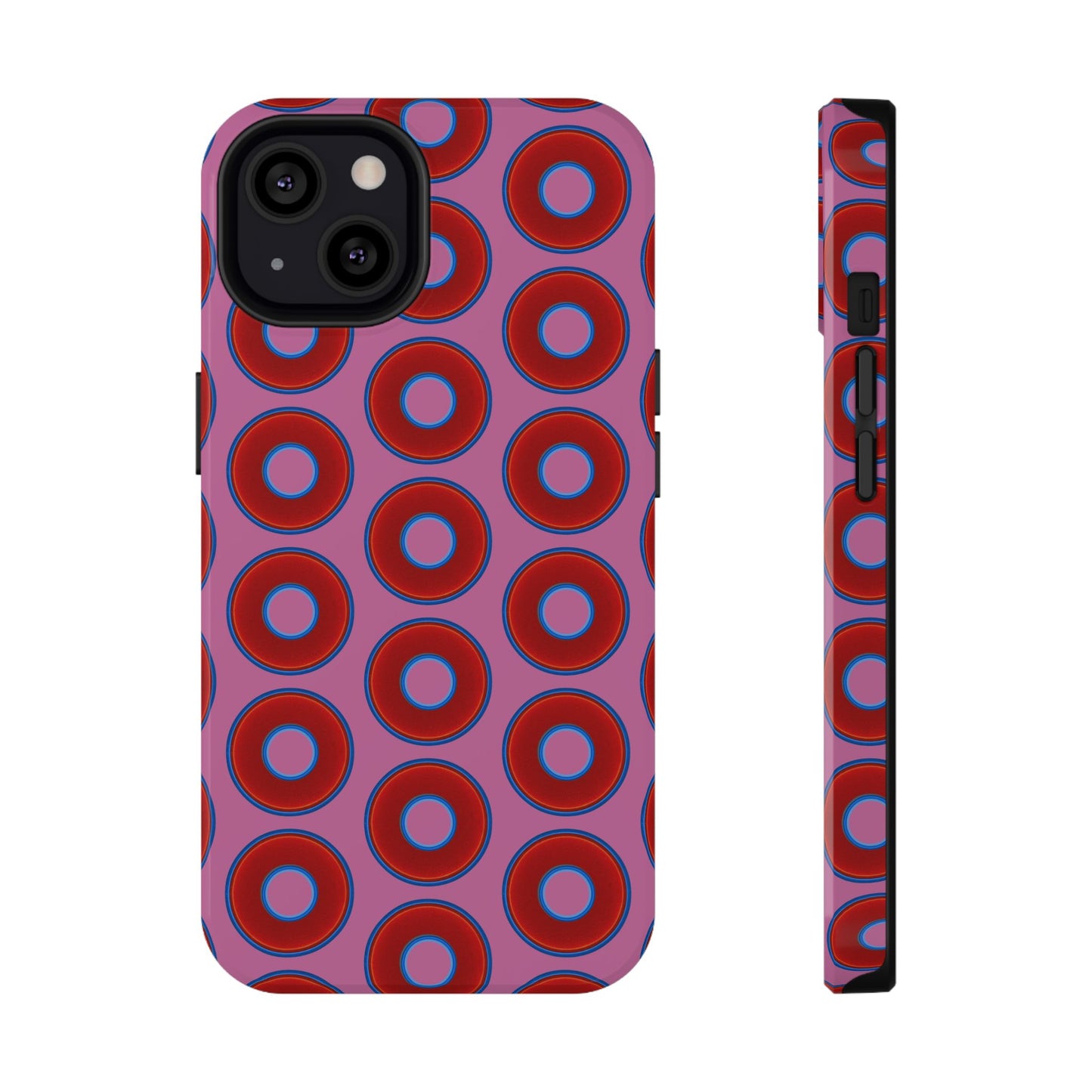 Impact-Resistant Lumpy Donut Case - red vivid donut print w/pink background